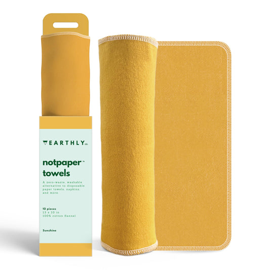 Reusable Paper Towels - 10 Pack - Roll of Washable Cotton Cloth Paper Towels - Paperless Reusable Napkins Cloth Washable - Absorbent + Long Lasting - Zero Waste Products - (Lemon)