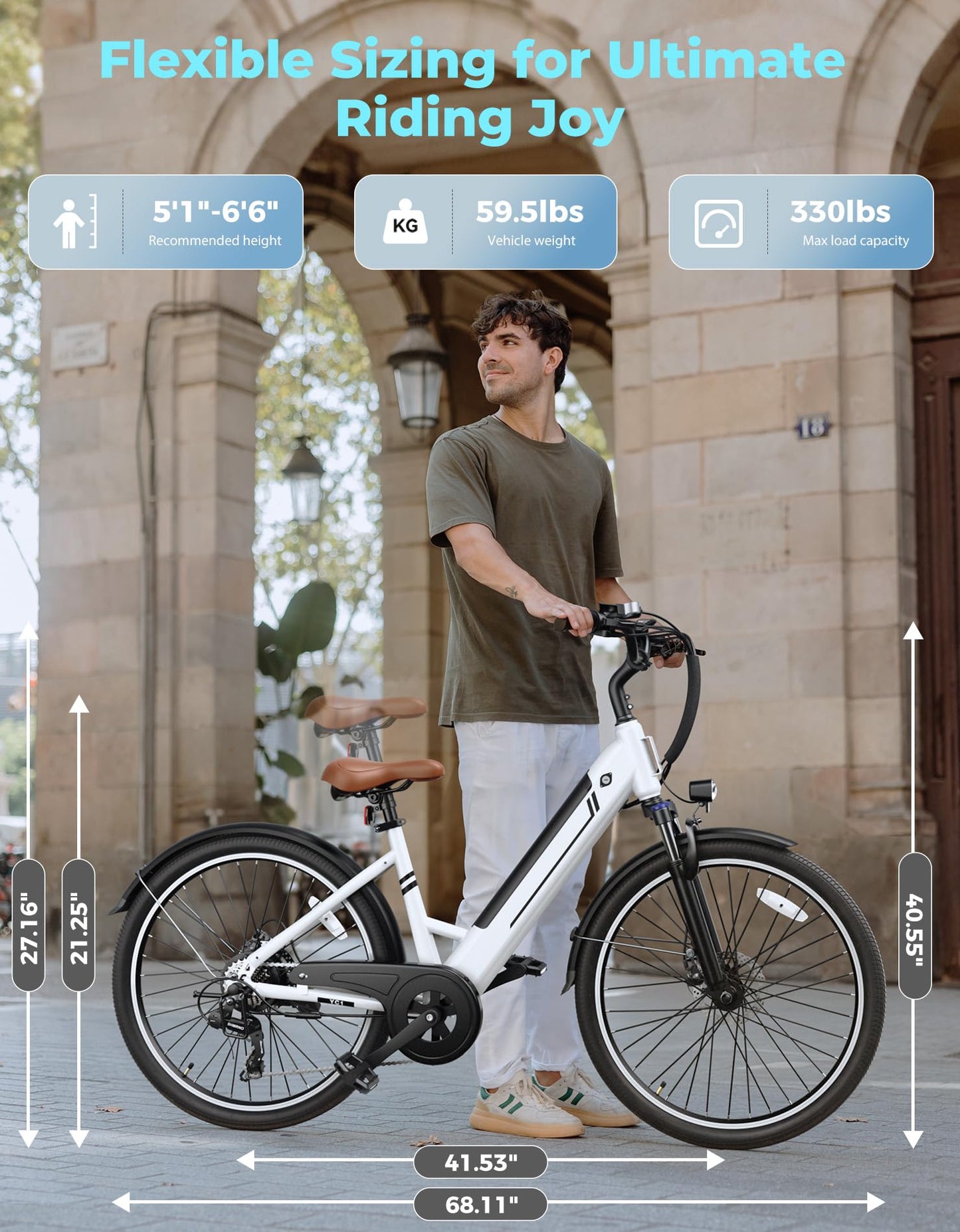 Jasion YC1 ST Electric Bike for Adults, Up to 23Mph, 750W Peak Motor Ebike, Range Up to 40Miles, 360WH Removable Battery, 26" E-Bike with 7 Speeds & Front Suspension for Commuting, Outdoor Leisure