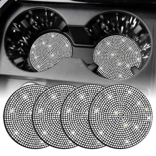 SINGARO Bling Cup Holder Coasters for Car, 4PCS Universal Non-Slip Cup Holder, Embedded Decorative Coasters, Shiny Crystal Car Interior Accessories Gifts for Women (Red)