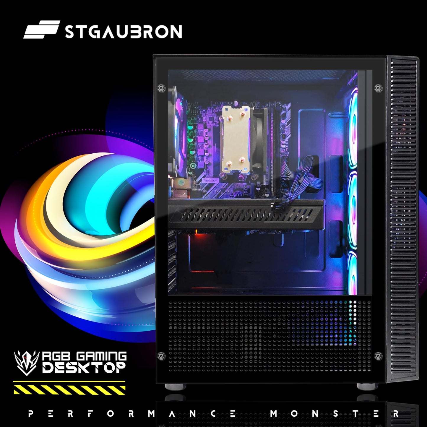 STGAubron Gaming PC Computer Desktop,AMD Ryzen 5 5500 up to 4.2GHz, Radeon RX 580 8G, 16G DDR4, 512G SSD, WiFi 6 5G & BT 5.2, RGB Fan x4, Windows 11 Home