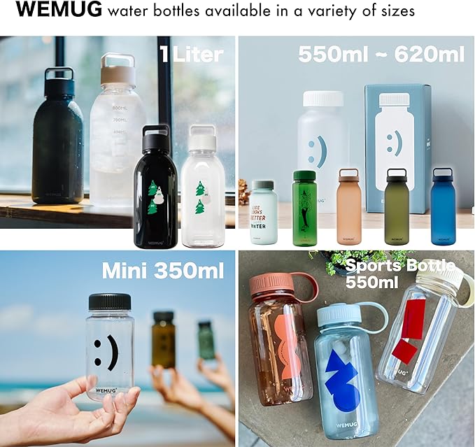 WEMUG Waterbottle 21 oz Easy Carry Handle, Modern Simple Design, BPA-Free, Leak Proof, Durable Plastic, Ultra Light, Handled (black)