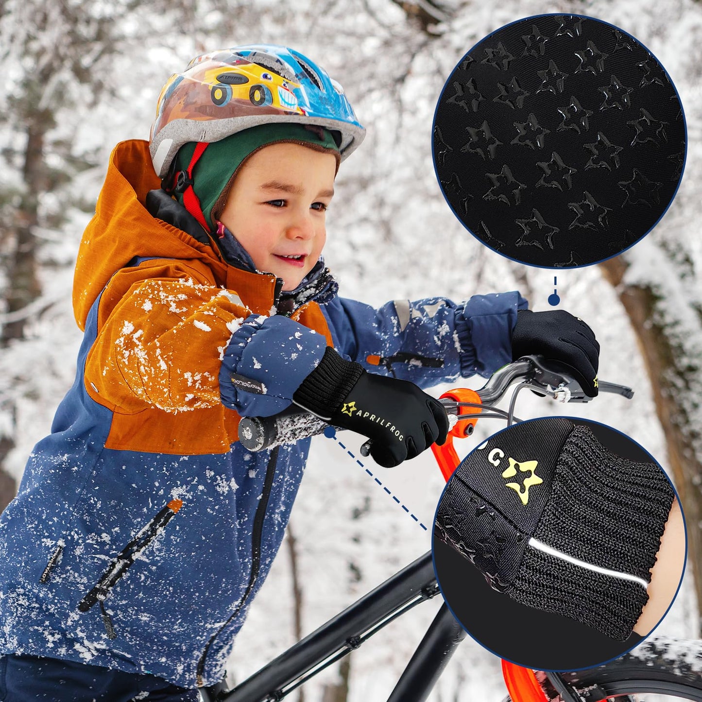 Aprilfrog Winter Kids Warm Sports Gloves: Cold Weather Water-Resistant Touchscreen Fleece Soft Lining Children Outdoor Mittens for Boys Girls Aged 4-12 Black Large