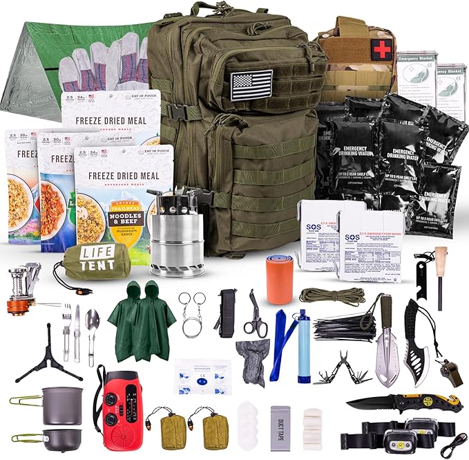 72-Hour Survival Kit | 45L Bug Out Bag | Survival Gear with First Aid, Water Filter, Food, Tools | Camping, Hiking, Outdoor Preparedness Equipment