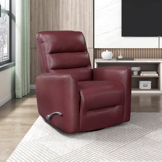 Lexicon Swivel Glider Recliner Chair, Comfy Nursery Glider, Faux Leather Recliner, Manual Reclining Chair for Living Room/Office/Apartment, Red