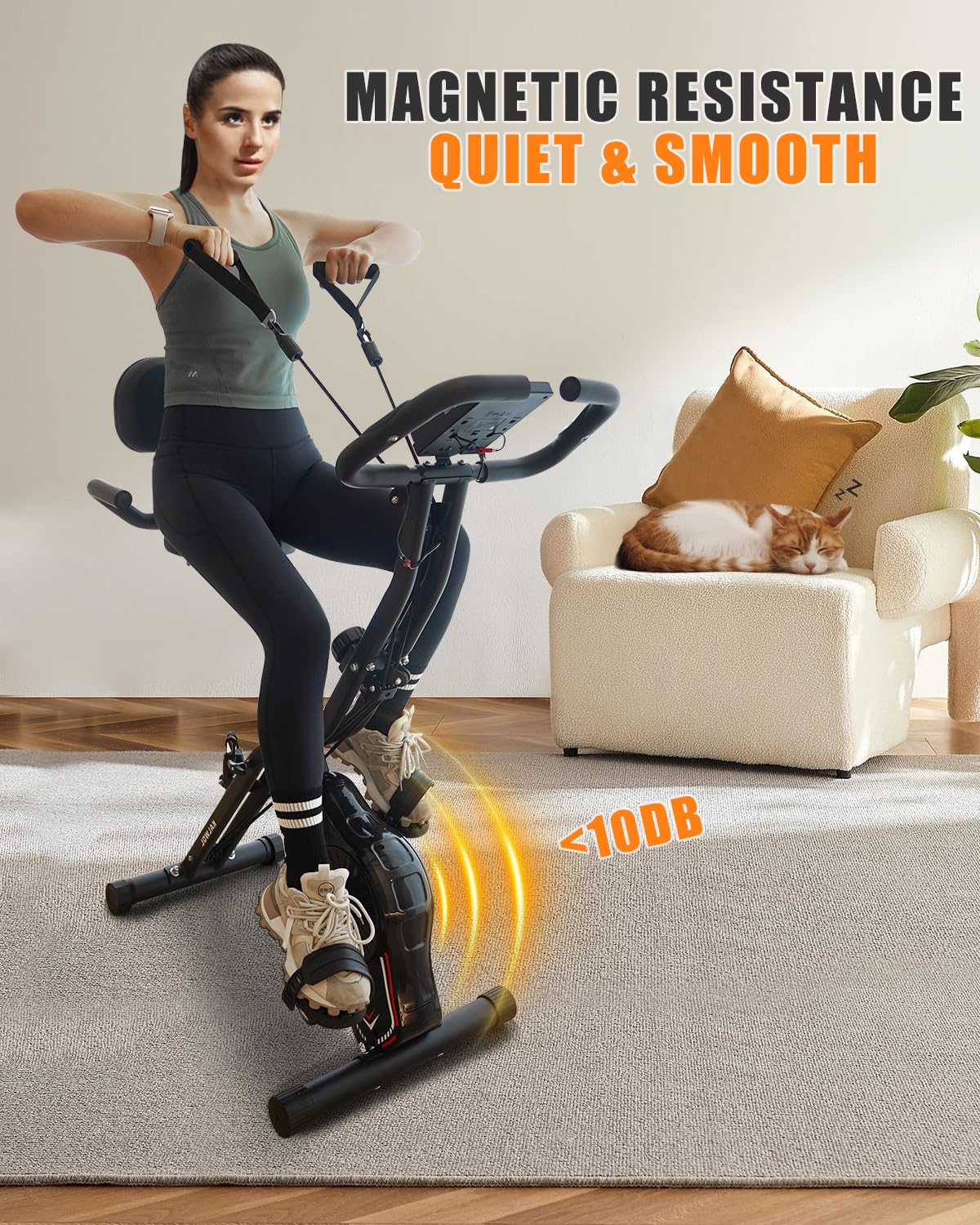 KALWOL Folding Exercise Bike, 5-in-1 Foldable Stationary Bike Upgraded 16-level Magnetic Resistance 10DB Near-silent Bike Upright Indoor Cycling Bike with 350LB Capacity, Comfortable Seat Backrest…