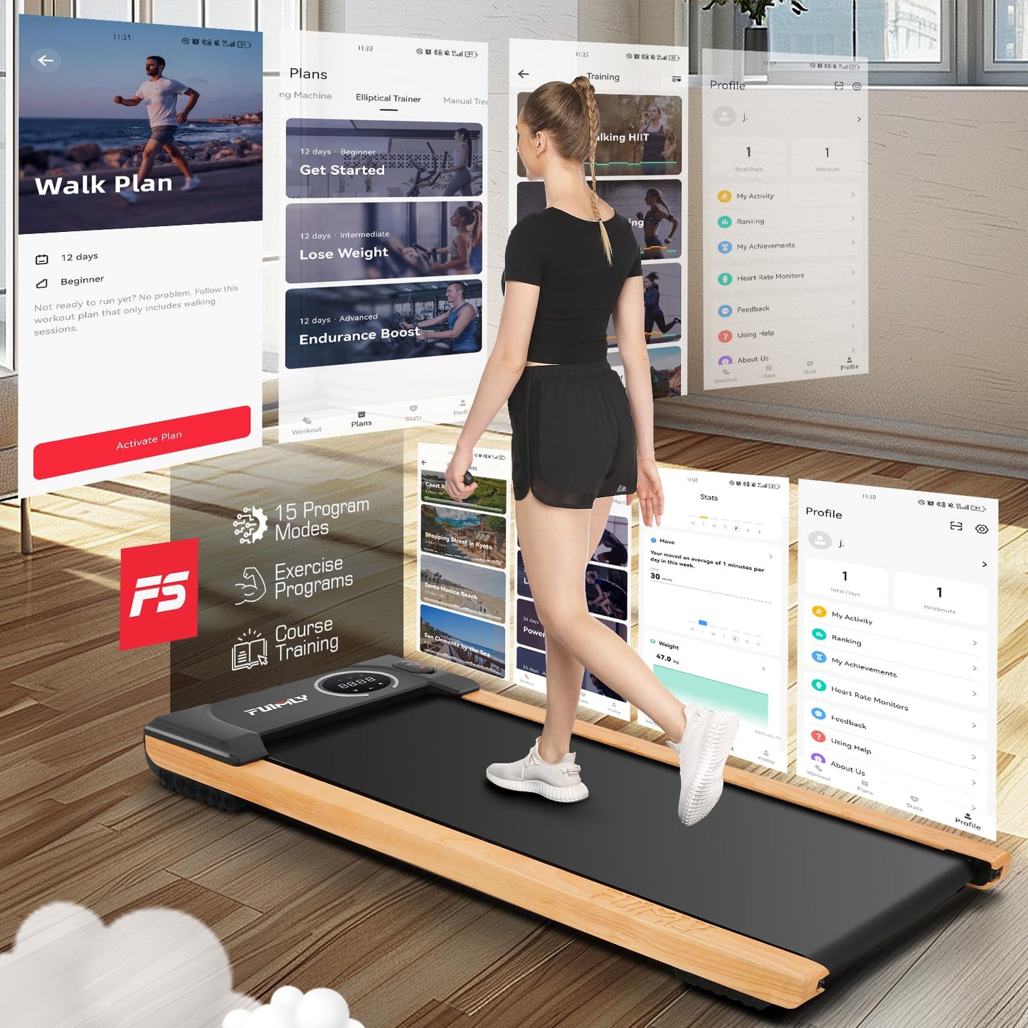 FUNMILY Walking Pad Treadmill with Incline, Portable Under Desk Treadmills for Home 300 lbs Weight Capacity, 2.5HP Quiet Electric Jogging Running Machine with Remote Control and LED Display