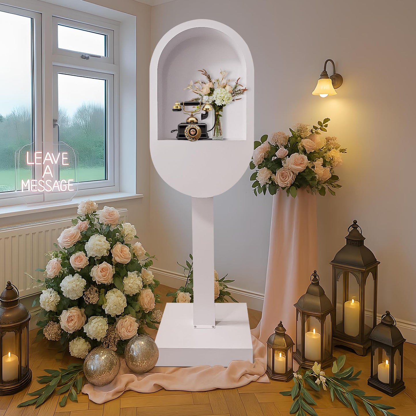 ZLPOWER Audio Guest Book Stand Phone Booth for Wedding Party Leave a Message Video Phone Wedding Decoration Telephone Booth Box Audio Guestbook Stand White Recording Table