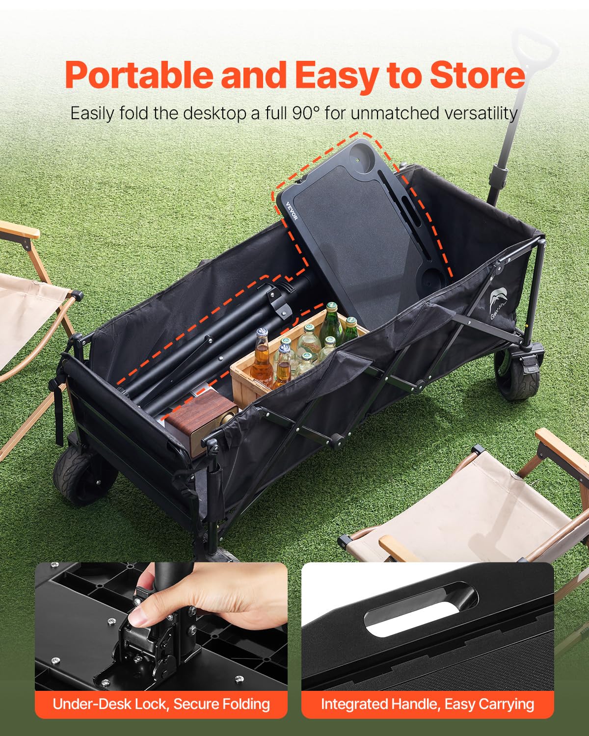 VEVOR Cycling Desk, Foldable Bike Desk & Treadmill Desk with Triangle Support, Non-Slip Multi-Slot Bike Trainer Fitness Desk with Handle Bar, Fit for Home Office Exercise