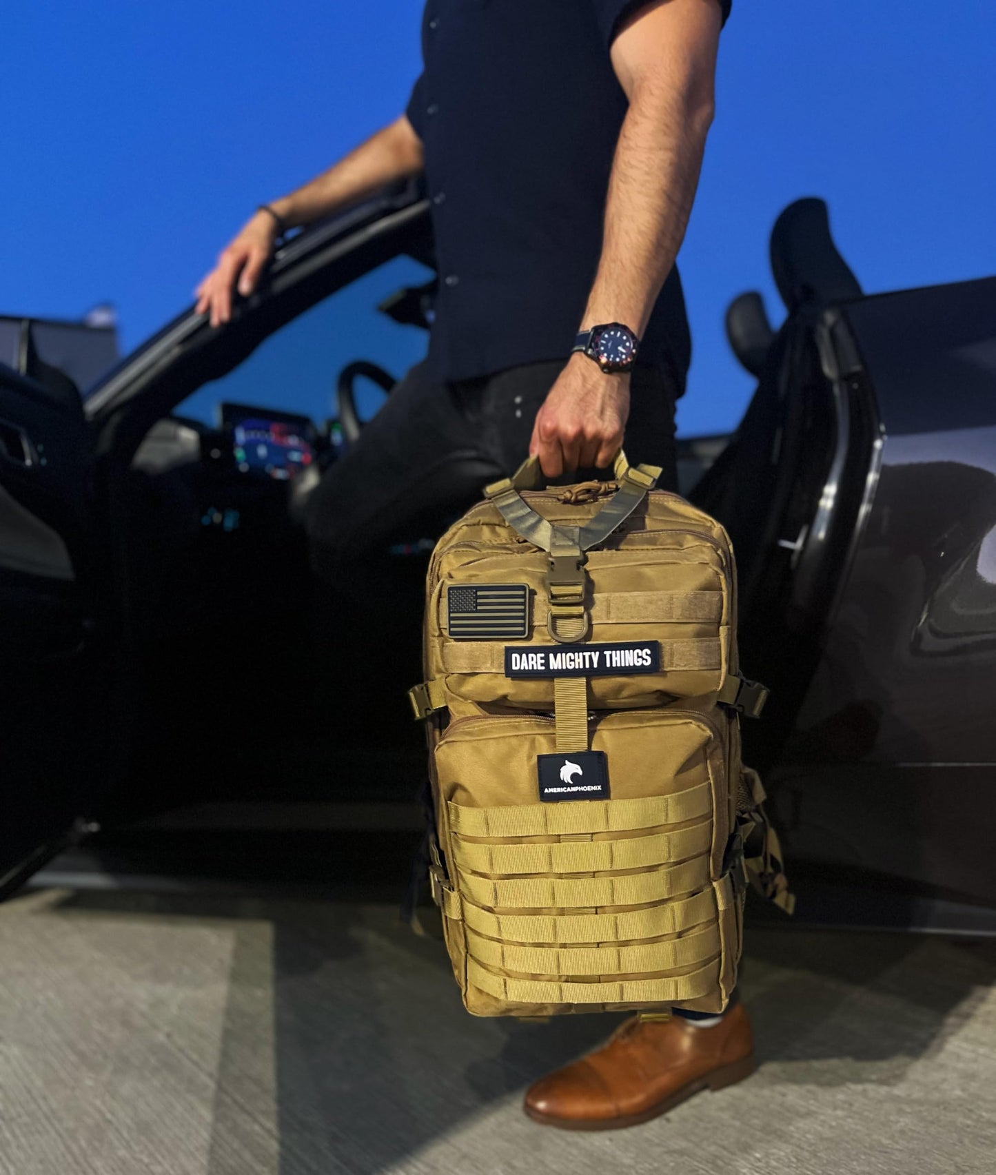 AMERICANPHOENIX 45L Elite Tactical Backpack | 3X Stronger Work & Military Backpack | Water Resistant and Heavy Duty | 3 Day MOLLE Bug Out Bag (Dune Brown)