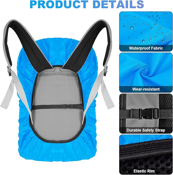 LAMA 2pcs Waterproof Rain Cover for Backpack, Reflective Rainproof Protector for Anti-dust and Anti-Theft S 18L-25L Black Blue