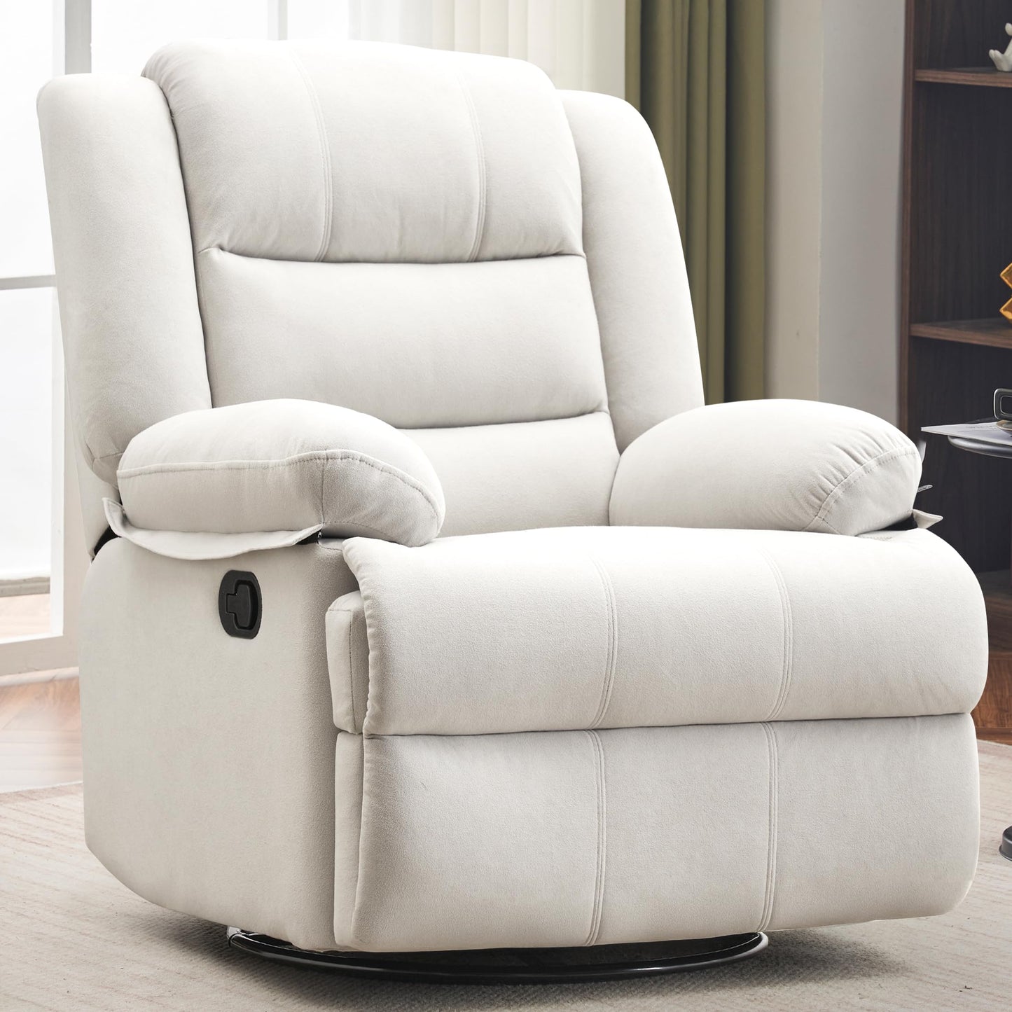 Ketaiyou Swivel Rocking Recliner Chair for Adults, Overstuffed Manual Rocker Nursery Recliner Glider, Upholstered Fabric Reclining Single Sofa Chair for Living Room (Beige)