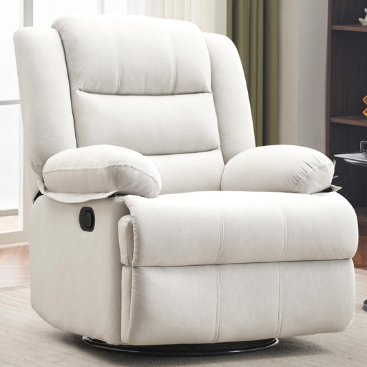 Ketaiyou Swivel Rocking Recliner Chair for Adults, Overstuffed Manual Rocker Nursery Recliner Glider, Upholstered Fabric Reclining Single Sofa Chair for Living Room (Beige)