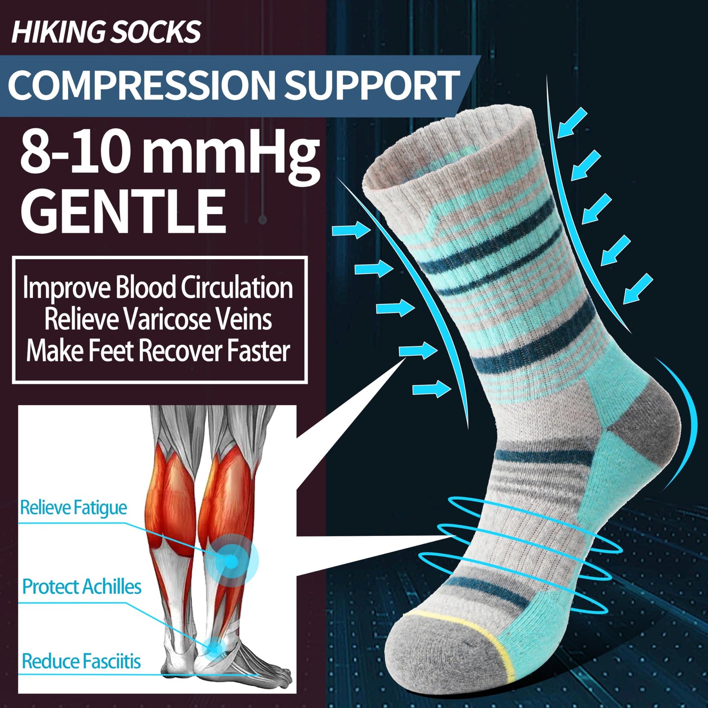 Anlisim Merino Wool Hiking Socks for Women Thermal Winter Warm Thick Work Cushion Gifts Socks 5 Pairs Stocking Stuffers(Colorful,M)