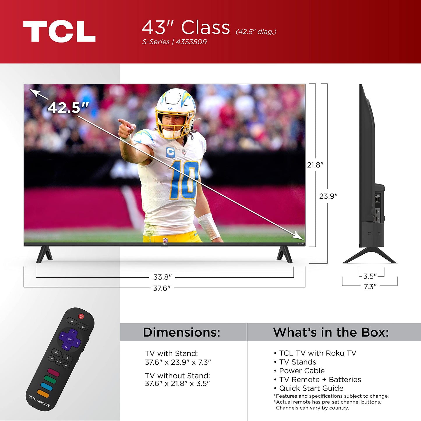 TCL 43-Inch Class S3 1080p LED Smart TV with Roku TV (43S350R, 2023 Model), Compatible with Alexa, Google Assistant, and Apple HomeKit Compatibility, Streaming FHD Television