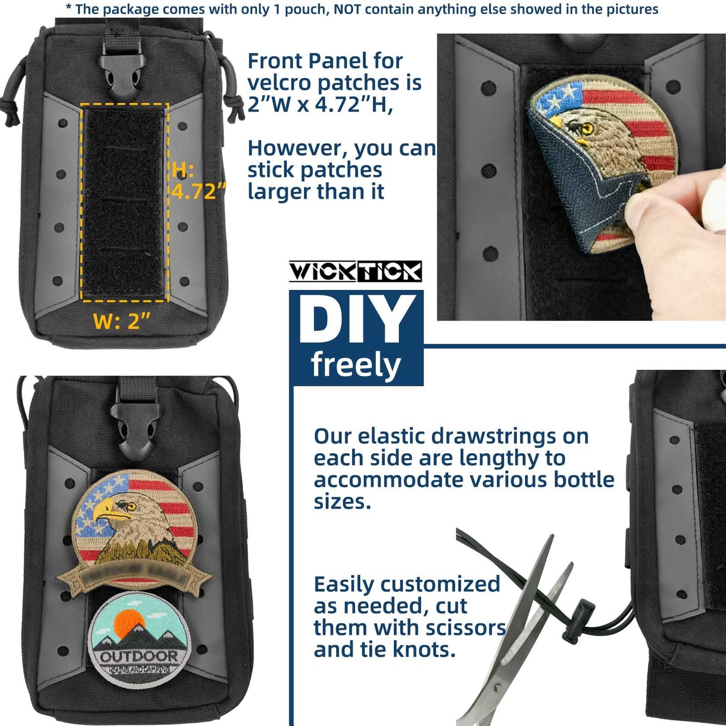 WICKTICK Molle Water Bottle Holder Pouch 16 24 32 40 64 oz - Multi-Purpose Tactical Fuel Bottle Bag, Adjustable Size for Outdoor Activities, Adapted to Backpack/Vest/Belt (Black, Enhanced)