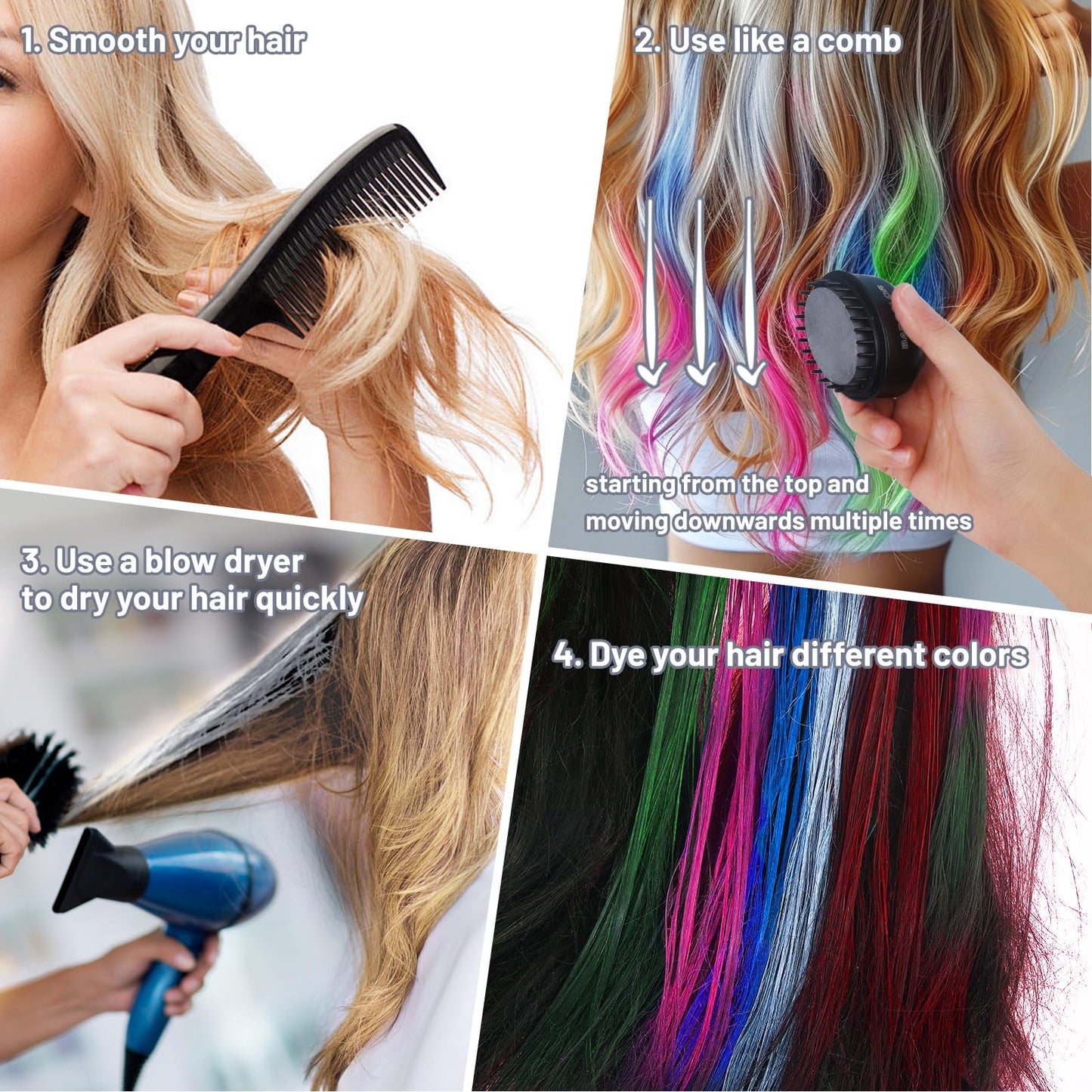 BADCOLOR Silver Hair Temporary Hair Dye Comb For Girls Kids Adults, Washable Hair Chalk Makeup For Halloween Christmas Birthday Cosplay Festival (Silver)