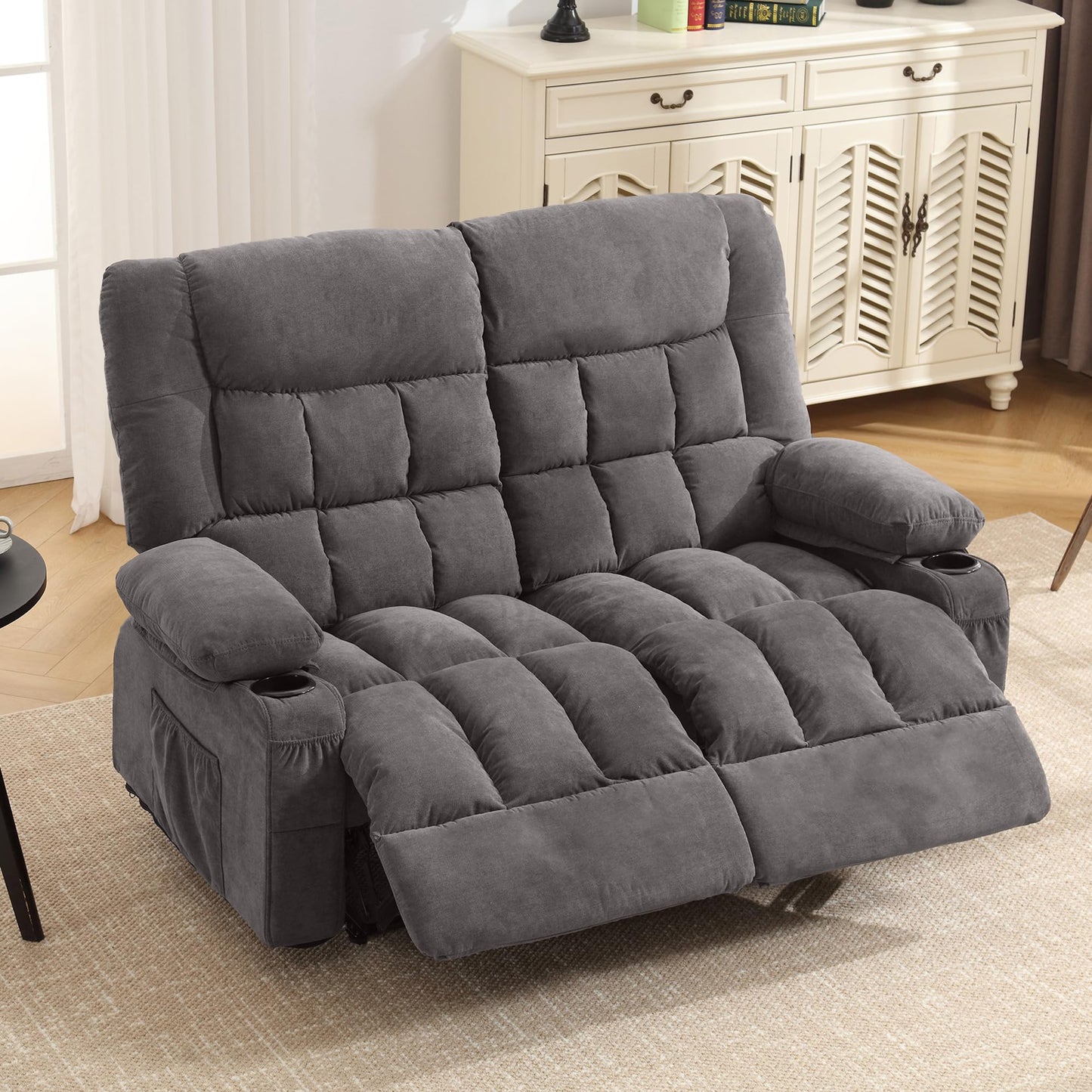 BOSMILLER Reclining Loveseat with Cup Holders for Living Room 2 Seat Manual Loveseat Recliner with Side Pocket