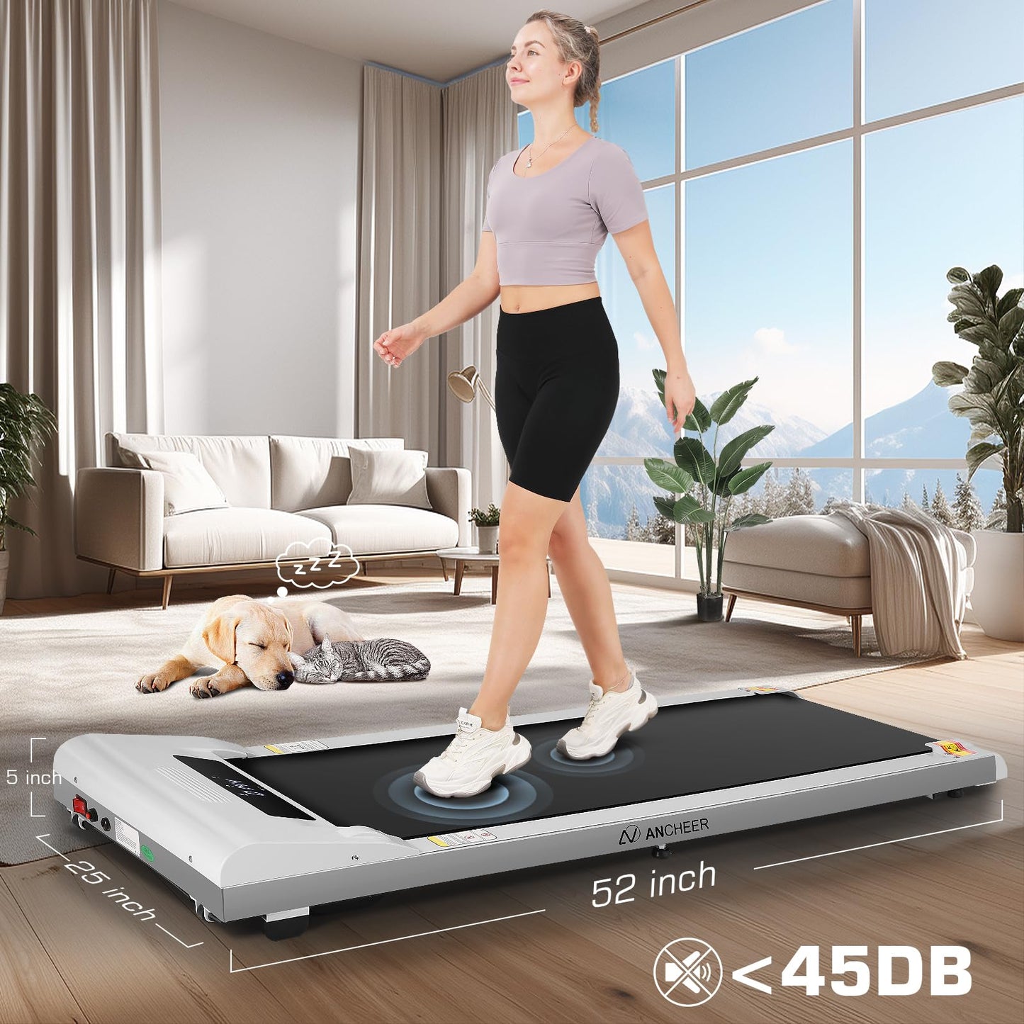 ANCHEER Under Desk Treadmill, 300lb Capacity, 2.5HP Portable 2 in 1 Walking Pad Treadmill with Remote, Compact Treadmills for Home Office Gym Desk Walking Running Machine with LED Display