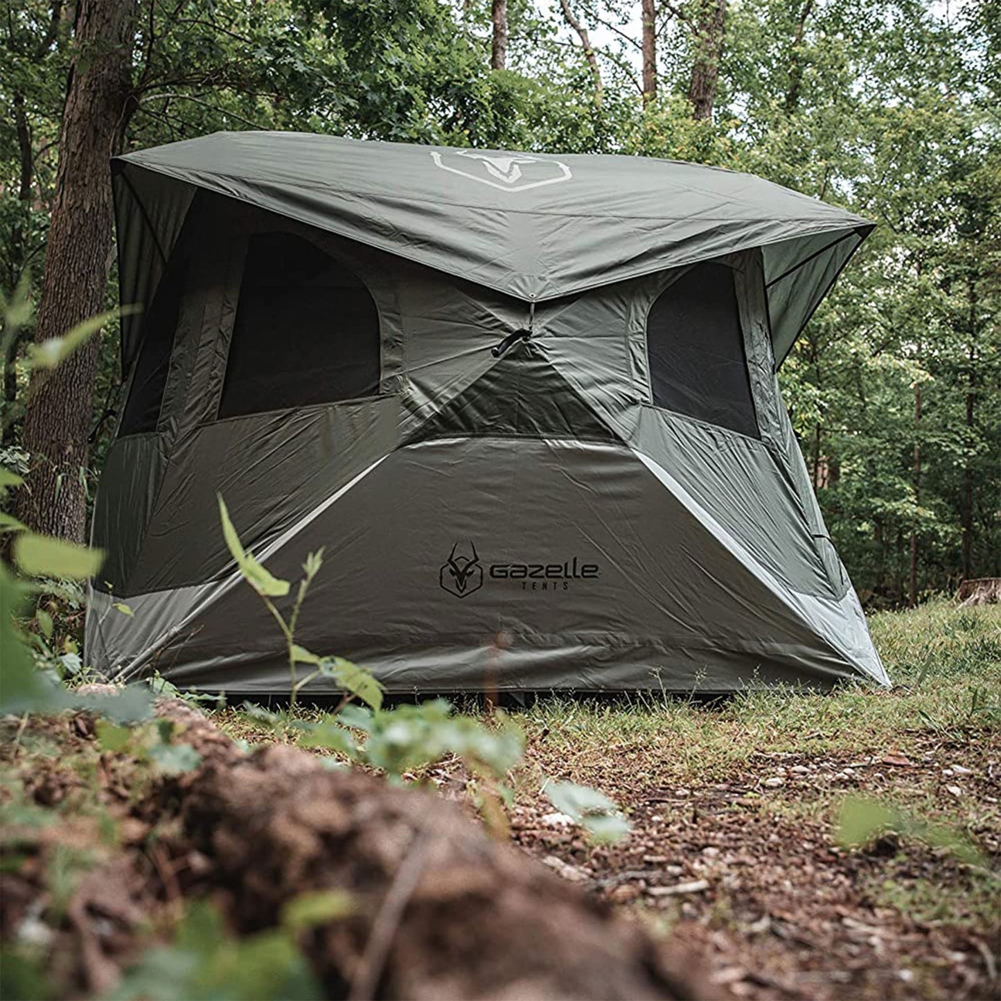 Gazelle Tents™ T4 Hub Tent, Easy 90 Second Set-Up, Waterproof, UV Resistant, Removable Floor, Ample Storage Options, 4-Person, Alpine Green, 94" x 94" x 78", GT400GR