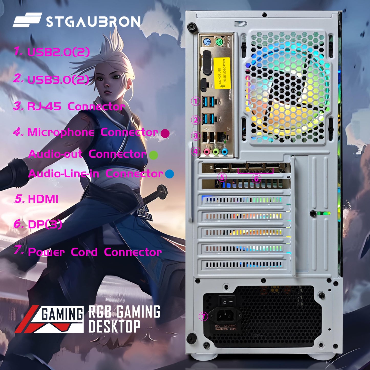 STGAubron Gaming PC Computer Desktop, AMD Athlon 3000G 3.5G, Radeon RX 580 8G GDDR5, 16G DDR4 Memory, 1T SSD, 600M WiFi, BT 5.0, RGB Fan x 4, RGB Mouse Pad, Windows 11 Home,White