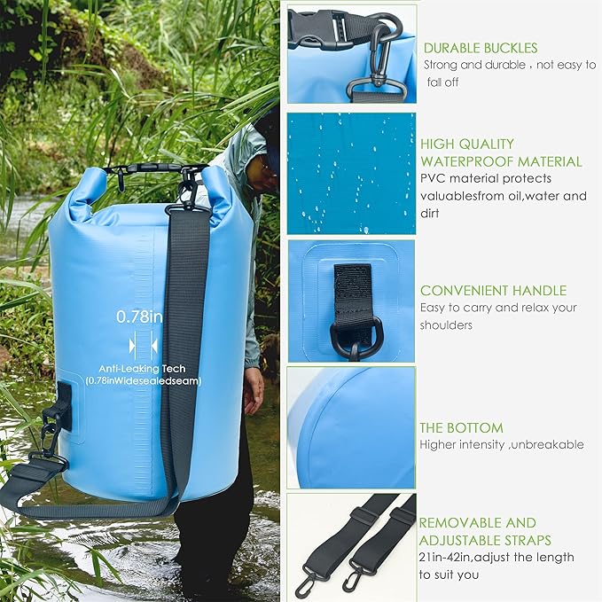 Waterproof Dry Bag Backpack 5L/10L/20L/30L/40L, Roll Top Floating Waterproof Storage Bags for Kayaking, Boating, Swimming, Hiking, Camping and Fishing