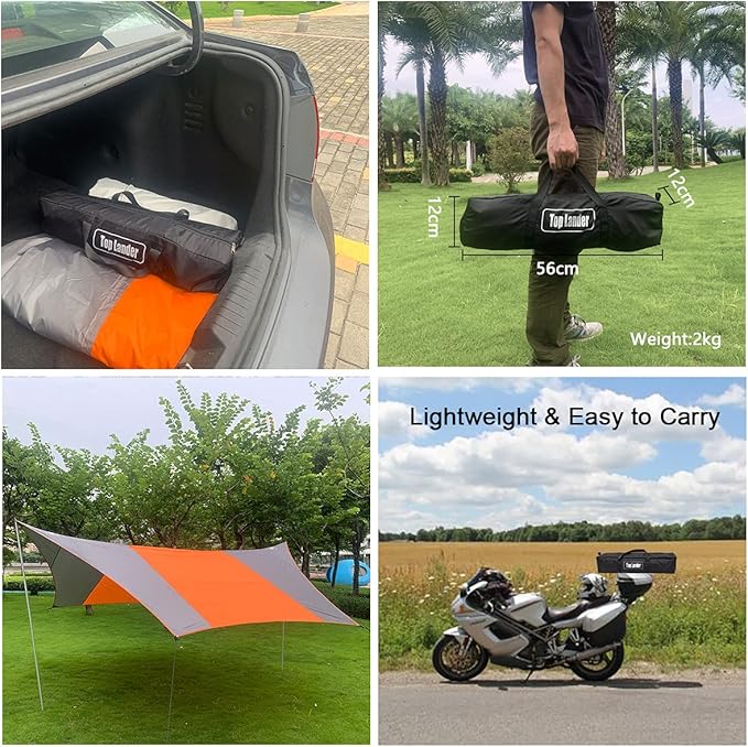 13.5 * 13.5ft Camping Tarp Shelter with Poles Large Tent Tarp Waterproof Rain Fly for Hammock Cover Bushcraft Picnic Backpacking Outdoor Survival