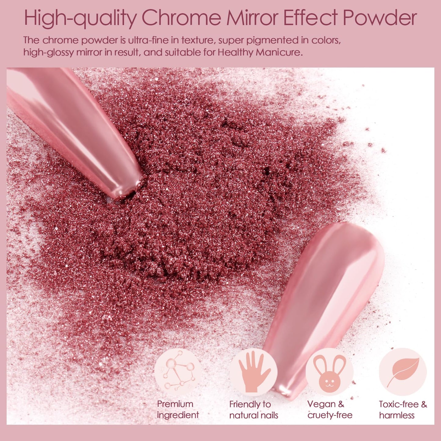 Allstarry Gold and Silver Chrome Nail Powder, 4 Colors Metallic Effect Mirror Chrome Powder Pigment Holographic Manicure Pigment Gold Siver Pink Chrome Nail Glitter
