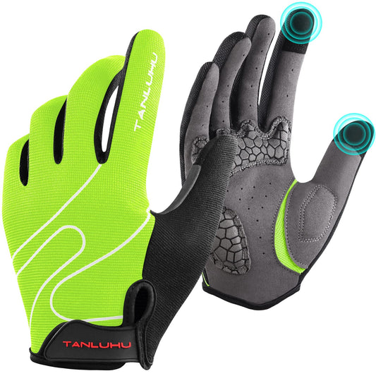 Tanluhu Cycling Gloves Mountain Bike Gloves Biking Gloves for Men Women Outdoor Full Finger Workout Gloves Touch Screen Anti-Slip Shock-Absorbing MTB Gloves Road Bicycle Gloves (Black&Yellow, L)