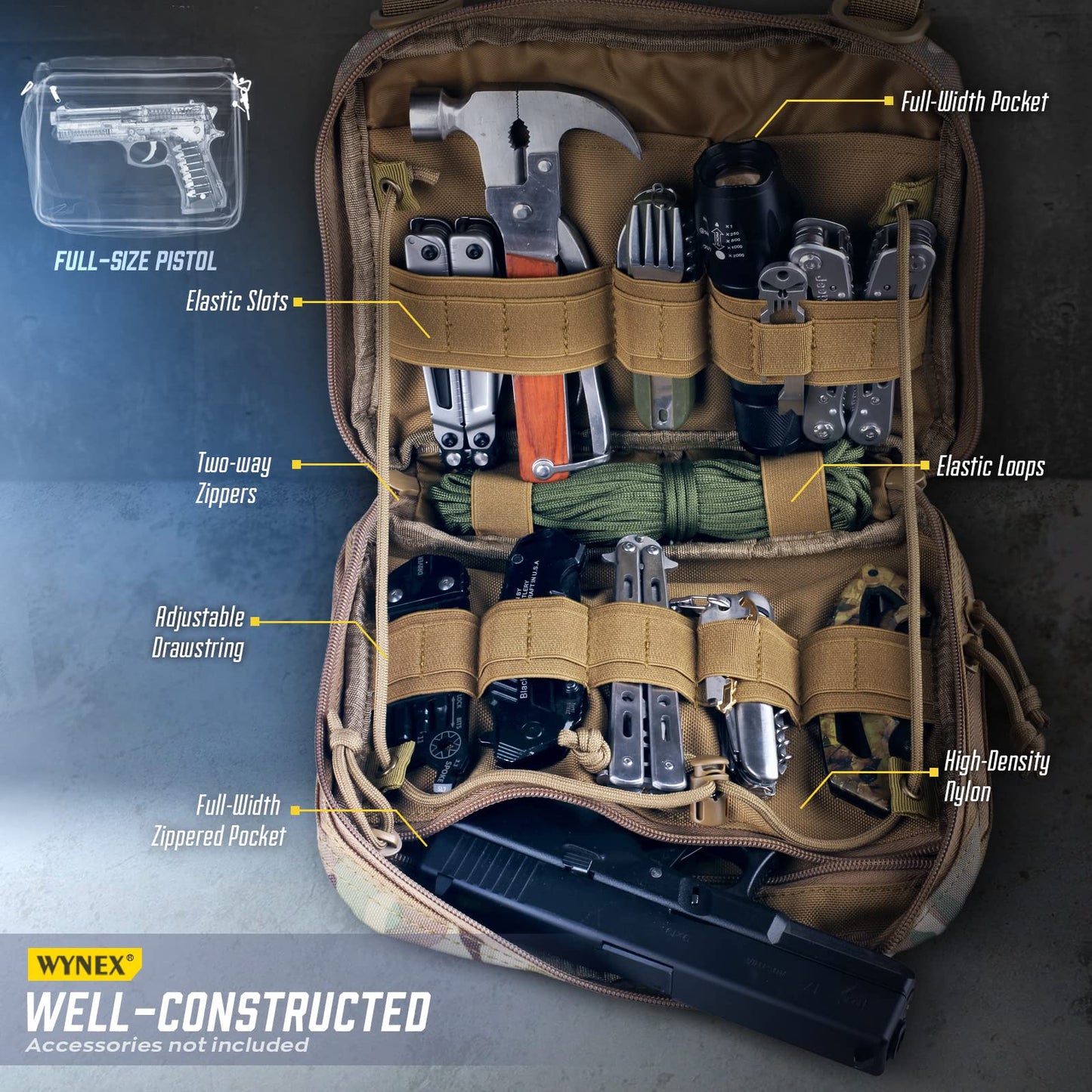 WYNEX Nylon Tactical Molle Admin Pouch of Laser Cut Design, Utility Pouches Molle Attachment Military Medical EMT Organizer with Map Pocket EDC EMT Pack IFAK Tool Holder Universal U.S.A Patch Included