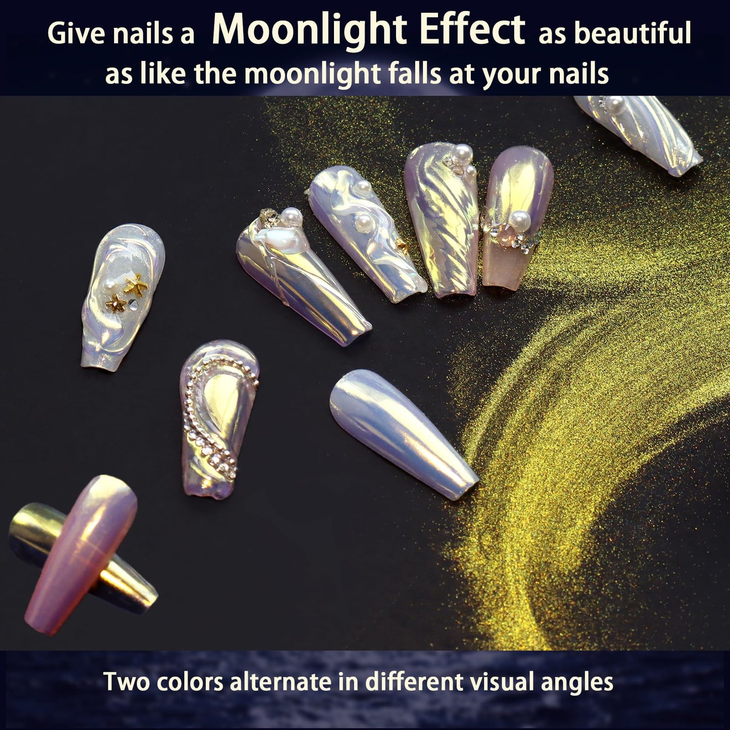 Allstarry Unicorn Chrome Nail Powder, Aurora Mermaid Iridescent White Pearl Nail Chrome Powder Pigment Glitter Fairy Dust for Nail Art, Manicure, Gel Nail Polish - Autumn Gingko