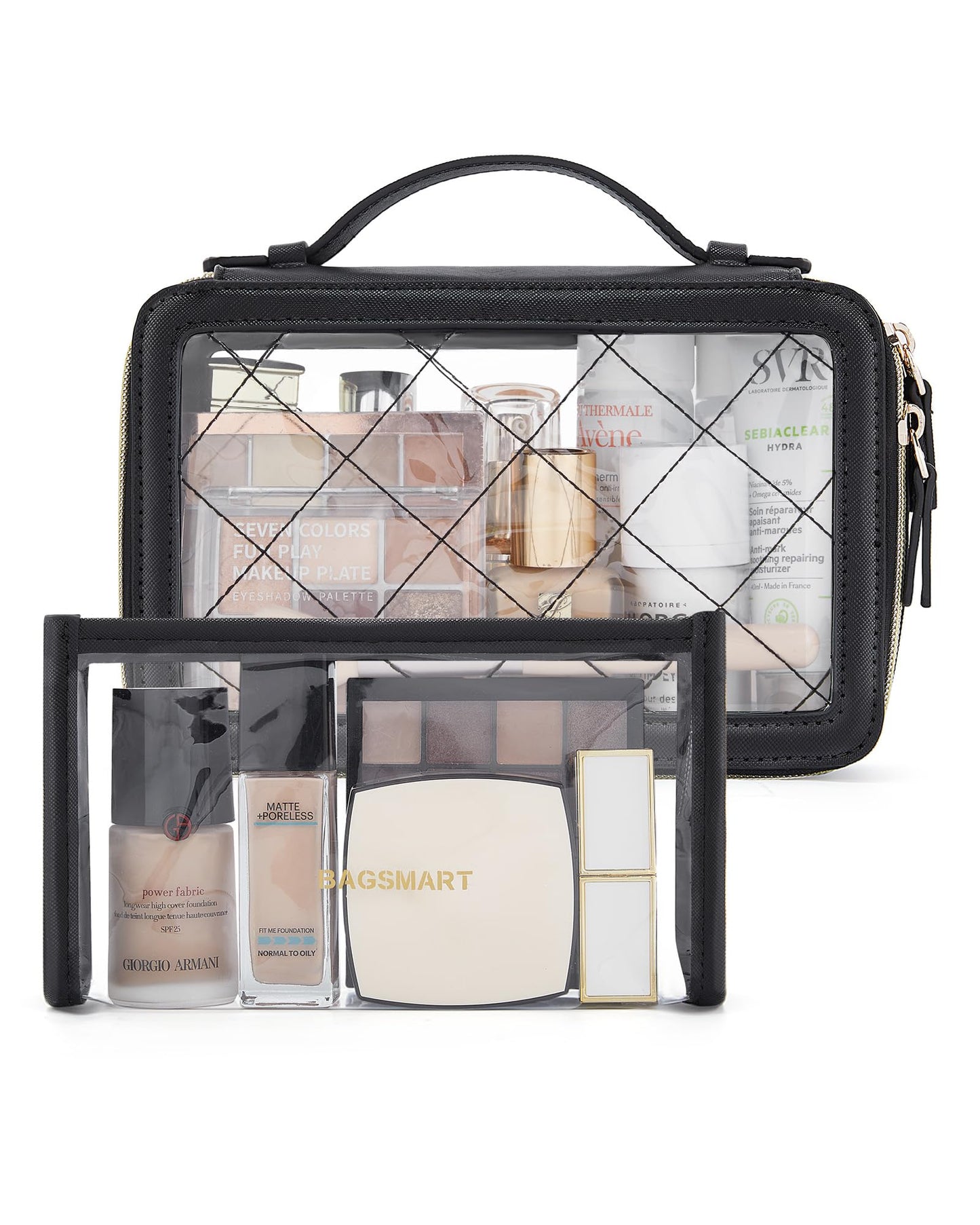 BAGSMART Clear Makeup Bag Set, TSA Approved Toiletry Bag, Clear Travel Bags for toiletries, Cosmetic Bags with Zipper, Makeup Organizer Bags Fit Carry-on Travel Essentials, Black