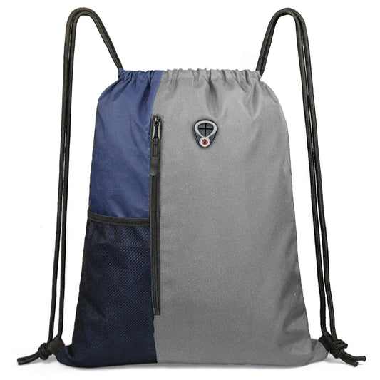 BeeGreen Grey Drawstring Backpack Sports Gym Bag For Women Men Large Draw String Bags Pack With Zipper and Water Bottle Mesh Pockets Workout Bag