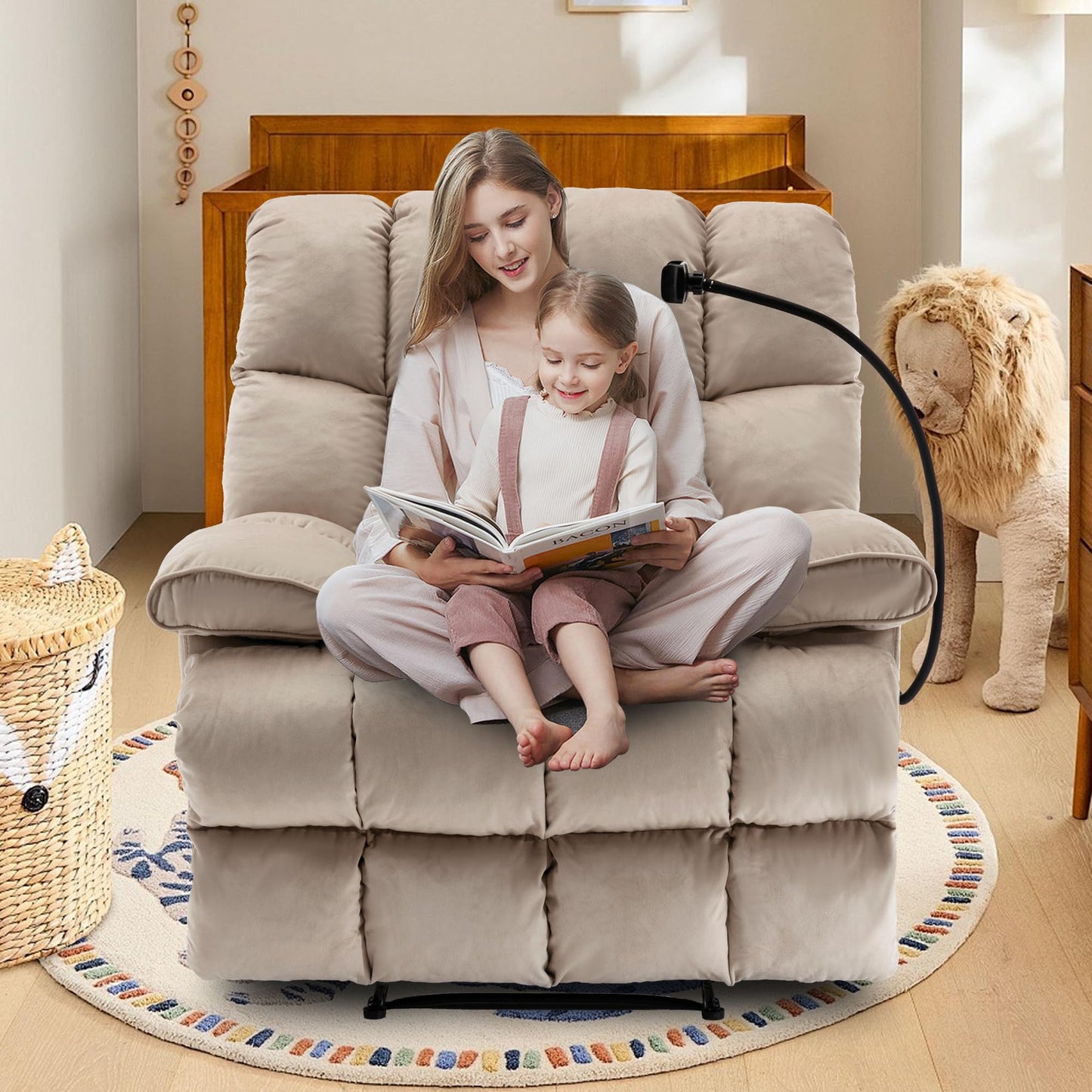 hzlagm Oversized Recliner Chairs for Adults 400LBS, Extra Wide Recliner, Manual Recliner Chair with Overstuffed Armrest and Backrest, Velvet Big and Tall Recliners for Living Room, Beige