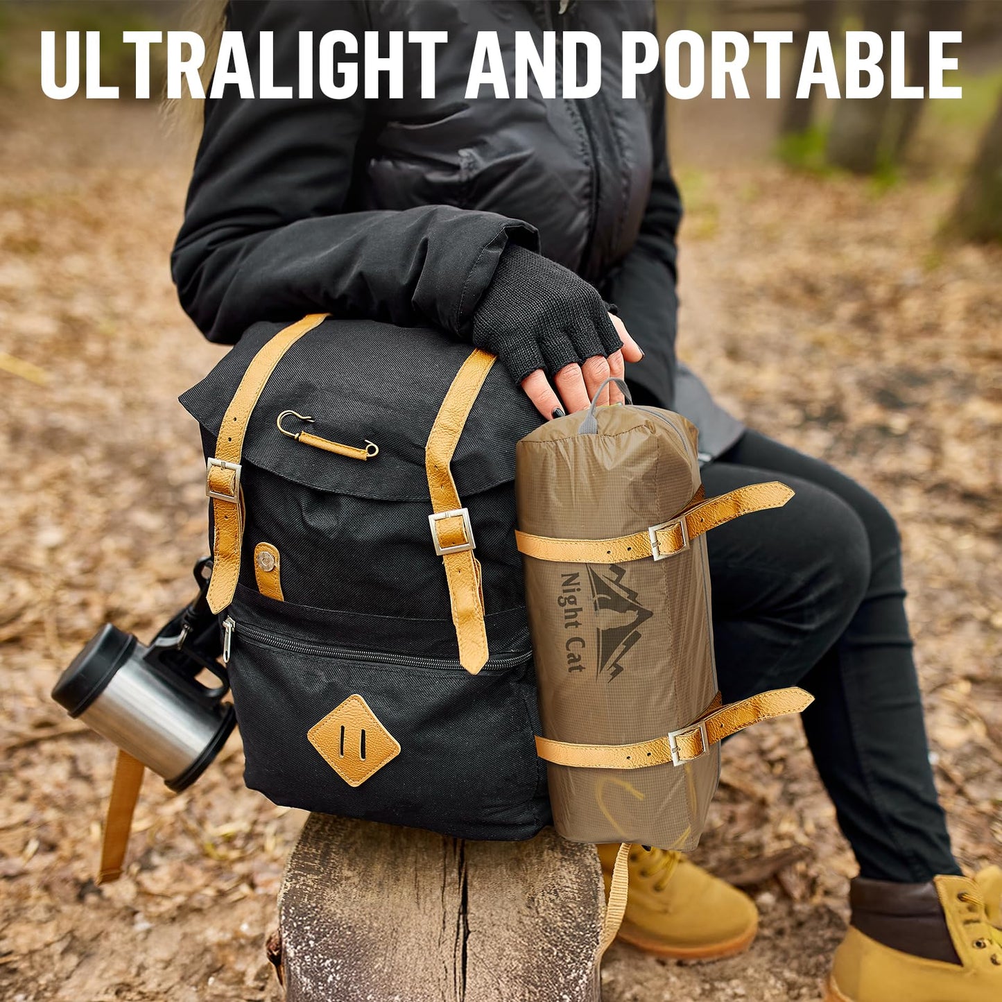 Night Cat Ultralight Backpacking Tent: Waterproof Lightweight Single People Camping Tent for Outdoor Hiking Trekking with Double Layers Aluminum Poles and Footprint 1 Person Khaki