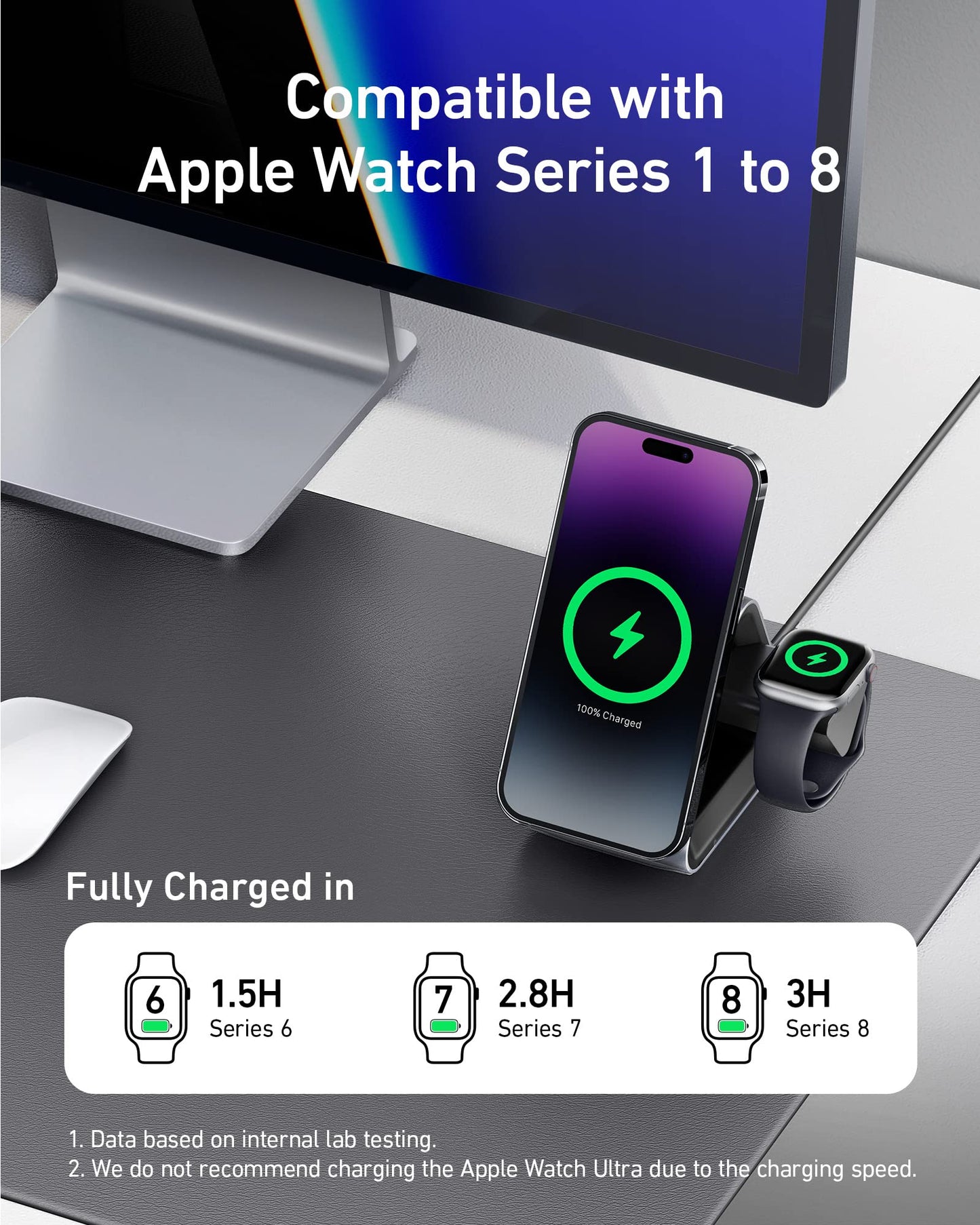 Anker MagSafe Charger Stand, 737 MagGo Charger, 3-in-1 Charging Stand with MFi-Certified 15W Max Fast Charging, iPhone 15/14/13/12 Series, Apple Watch S8/7/6, AirPods, 30W USB-C Adapter Included