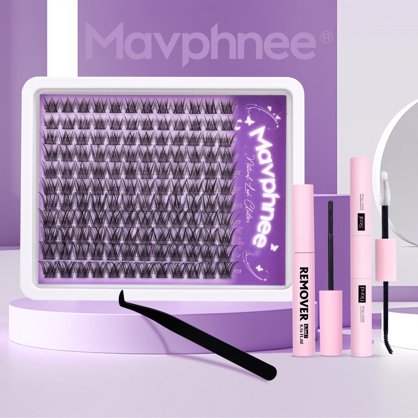 Natural Lash Clusters Kit Wispy Eyelash Clusters CC Curl Cluster Eyelash Extensions 132 pcs Individual Lash Extensions DIY Lash Extension Kit with Lash Bond and Seal and Remover Lash Kit by Mavphnee