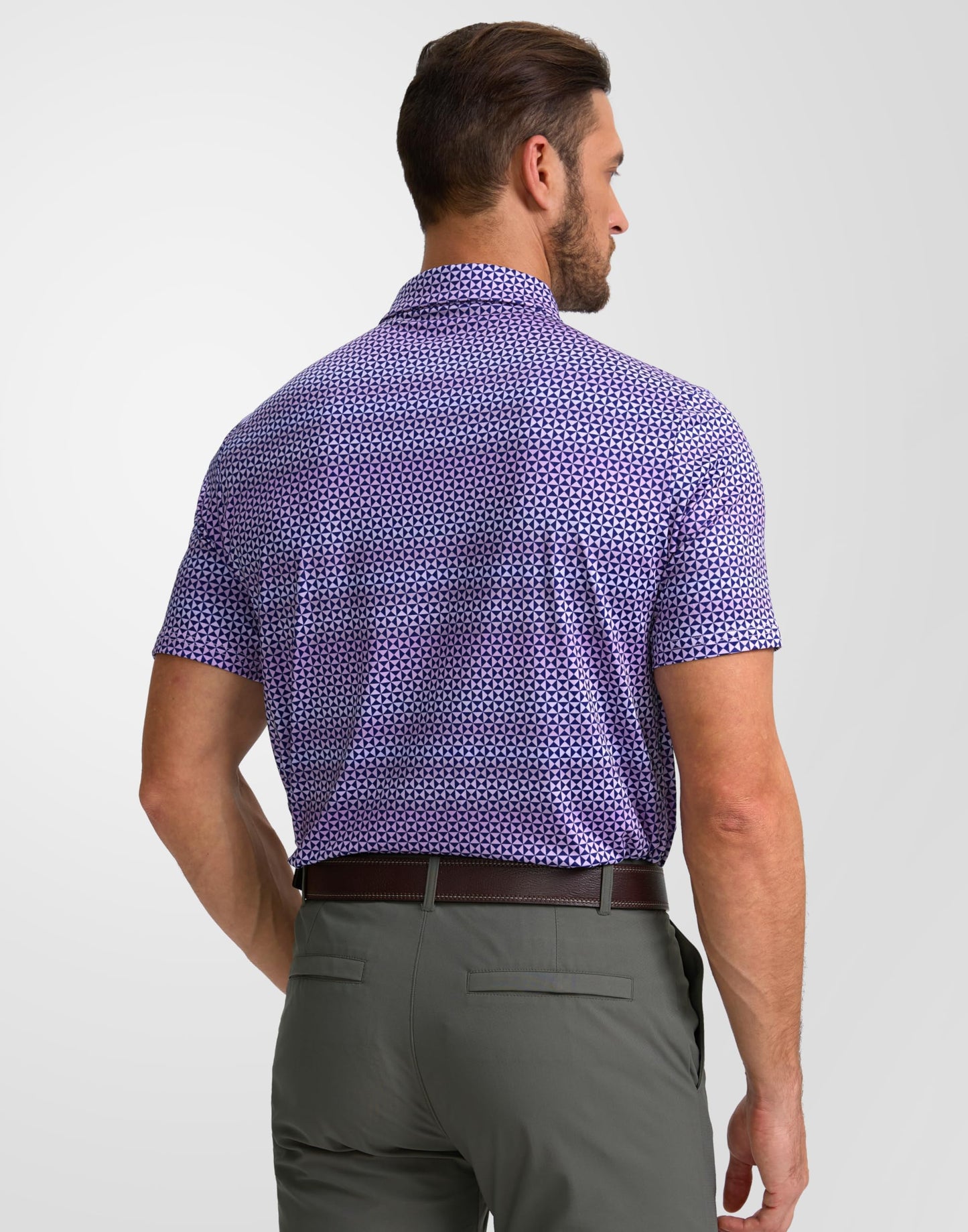 Obla Mens Golf Polo Shirts Short Sleeve Dry Fit Performance Moisture Wicking Casual Print Collared Golf Shirts for Men(Purple Square_S)