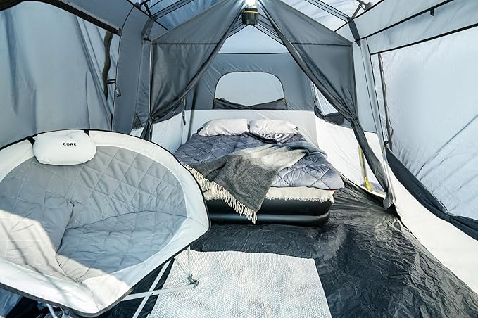 CORE Instant Cabin Tents | 6 Person / 9 Person / 10 Person / 12 Person Family Cabin Multi Room Pop Up Tents Car Camping | Included Storage Pockets for Camping Accessories