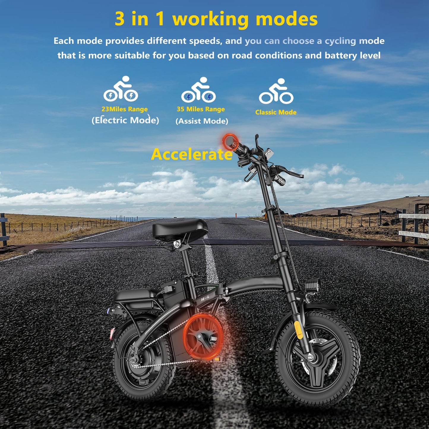 Electric Bike for Adults 500W Peak Motor, 14" Folding Ebike Max 23MPH, Electric Bicycle with 48V12AH Removable Battery, 35Mile PAS Range, Multi-Shock Absorption,UL 2849,Commuting Mini E Bikes