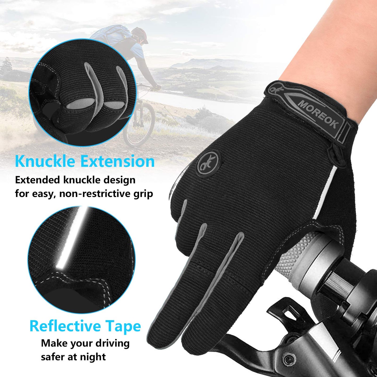 MOREOK Cycling Gloves Bike Gloves for Men/Women-[Breathable Anti-Slip 5MM Gel Pad] Biking Gloves Full Finger Road Bike MTB Bicycle Gloves-122-GRAY-M