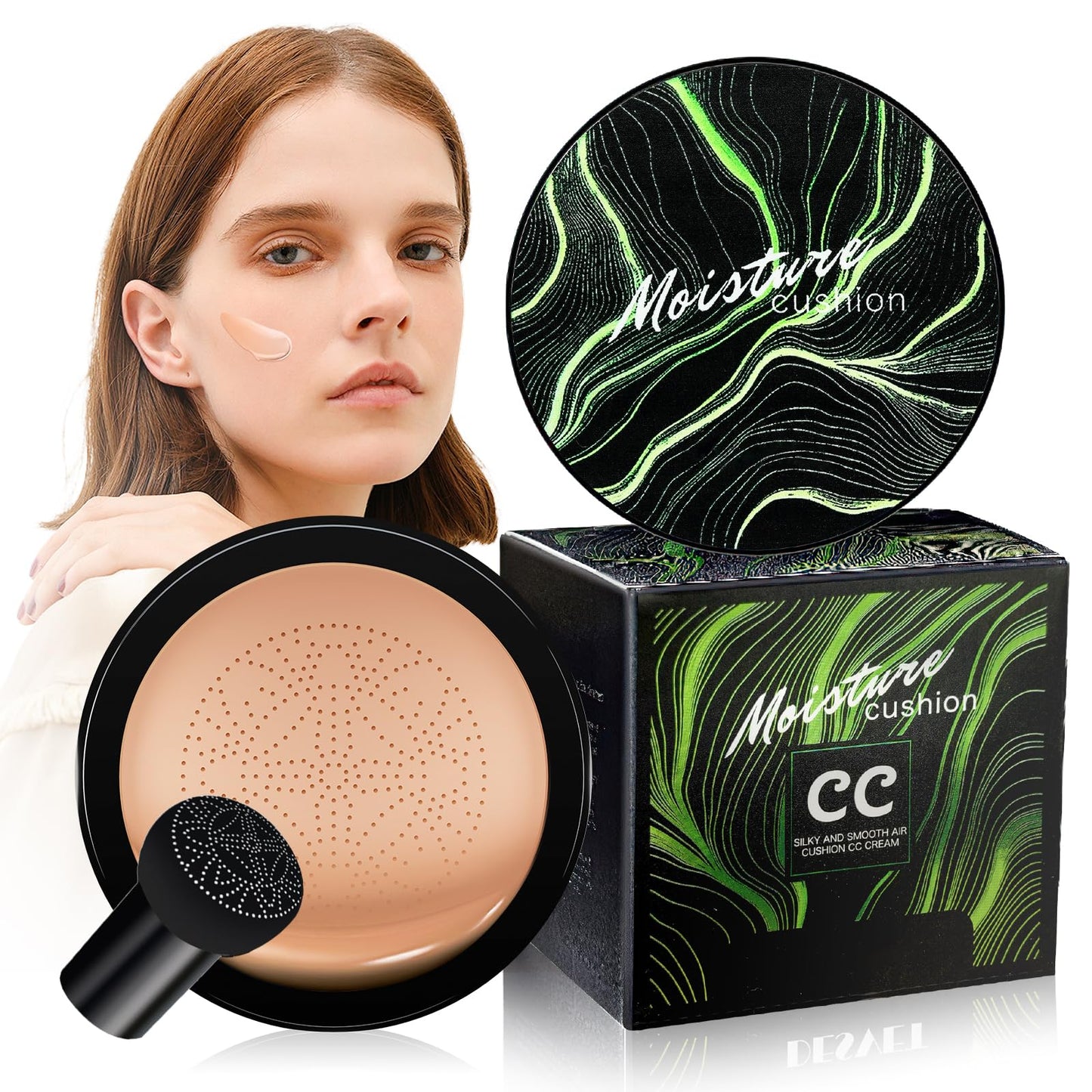 Air Cushion CC Cream Mushroom Head Foundation - Moisturizing BB Creams Foundation, Long-Lasting Waterproof New Mushroom Head Air Cushion CC Cream Concealer for Even Skin Tone (Nude, 1 PCS)