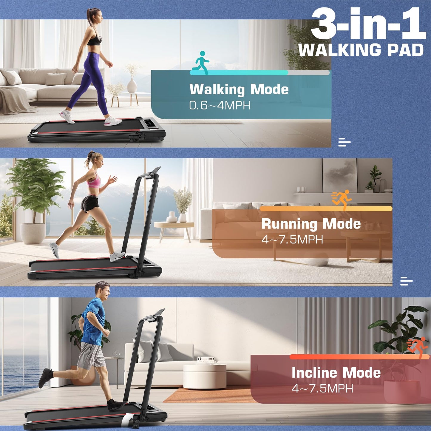 ANCHEER Under Desk Treadmill with Incline, 300lbs Capacity, 2.5HP Folding Treadmill for Home/Office, 3 in 1 Foldable Design with Remote Control, Black