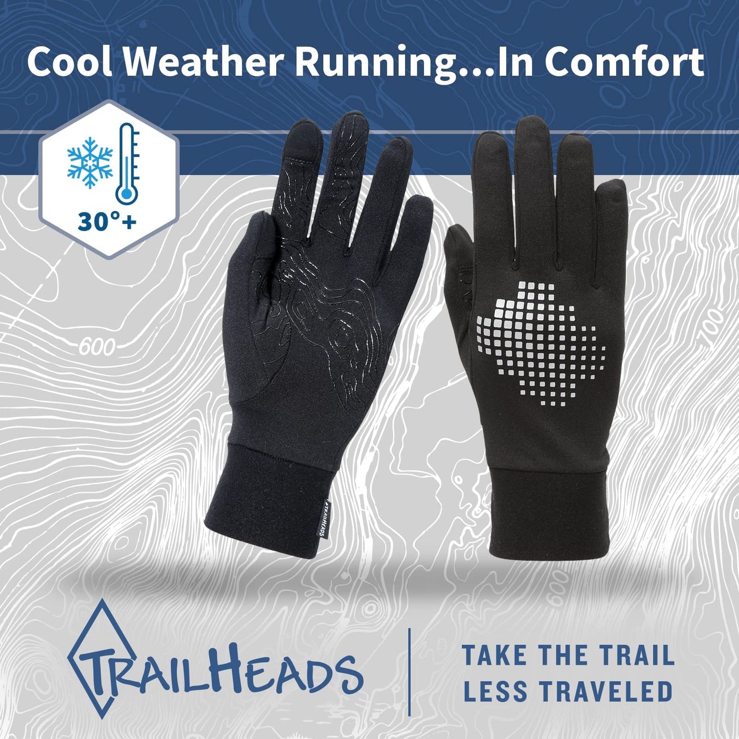 TrailHeads Running Gloves | Lightweight Gloves with Touchscreen Fingers - Black/Reflective (Medium)