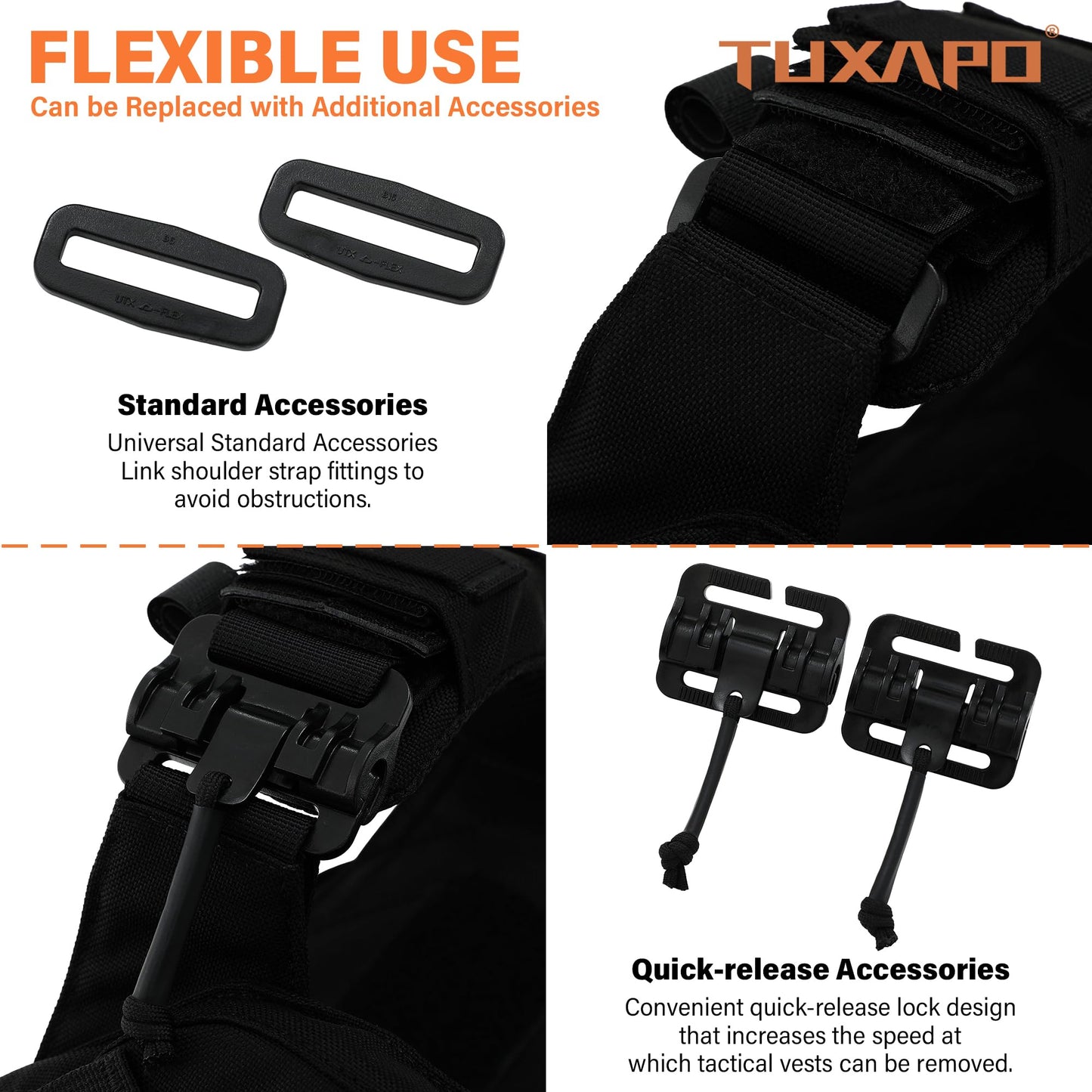 Tuxapo Tactical Molle Vests with Triple mag Pouch and Side Cummerbund Pouches, Quick Release Vests for Men