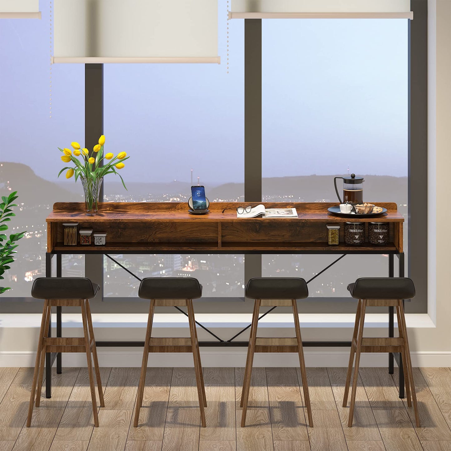 Tribesigns 71-Inch Extra Long Sofa Table Behind Couch, Narrow Console Table with Storage Shelves, Behind Couch Bar Table, Industrial Entryway Table for Living Room, Hallway, Rustic Brown