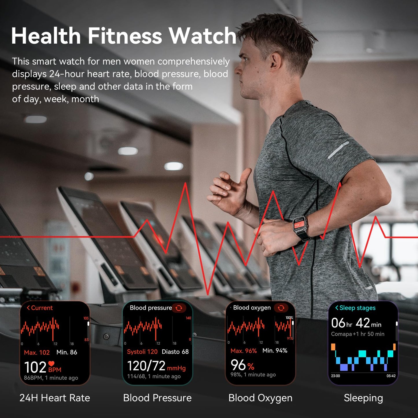 AMAZTIM Smart Watch, 60 Days Extra-Long Battery, 50M Waterproof, Rugged Military Bluetooth Call(Answer/Dial Calls), 2.0" Ultra Large HD Display, AI Voice Assistant (Shiny Black)