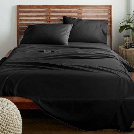 American Home Collection 4 Piece Full Size Bedding Sheets and Pillowcases Set - Ultra Soft Microfiber - Breathable, Wrinkle Free, Easy Care, Durable, Oeko-Tex Certified Sheet Set (Full, Black)