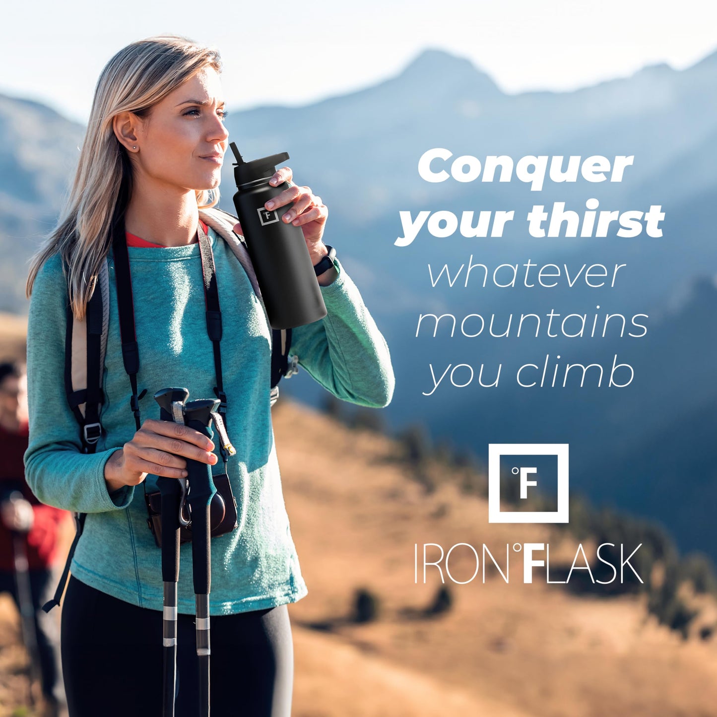 IRON °FLASK Camping & Hiking Hydration Flask, Wide Mouth, 3 Straw Lids, Stainless Steel Outdoor Water Bottle, Double Walled, Insulated Thermos, Metal Canteen - Burgundy, 18 Oz