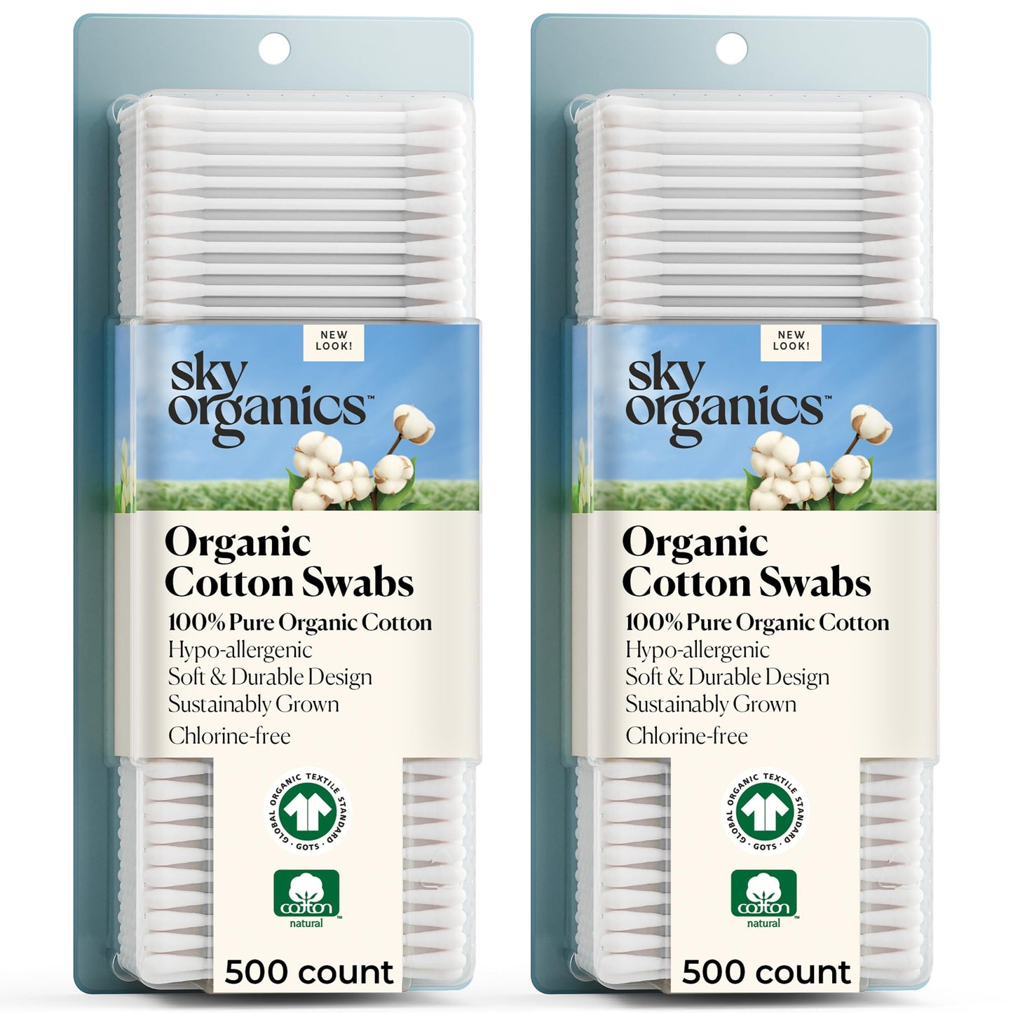 Sky Organics - Organic Cotton Swabs, 500 ct. - Ultra Soft Tips - Strong & Durable - Hypoallergenic - Chlorine Free - Sustainable - with Ebook - Natural, Vegan & Cruelty Free - Skin Care & Self Care