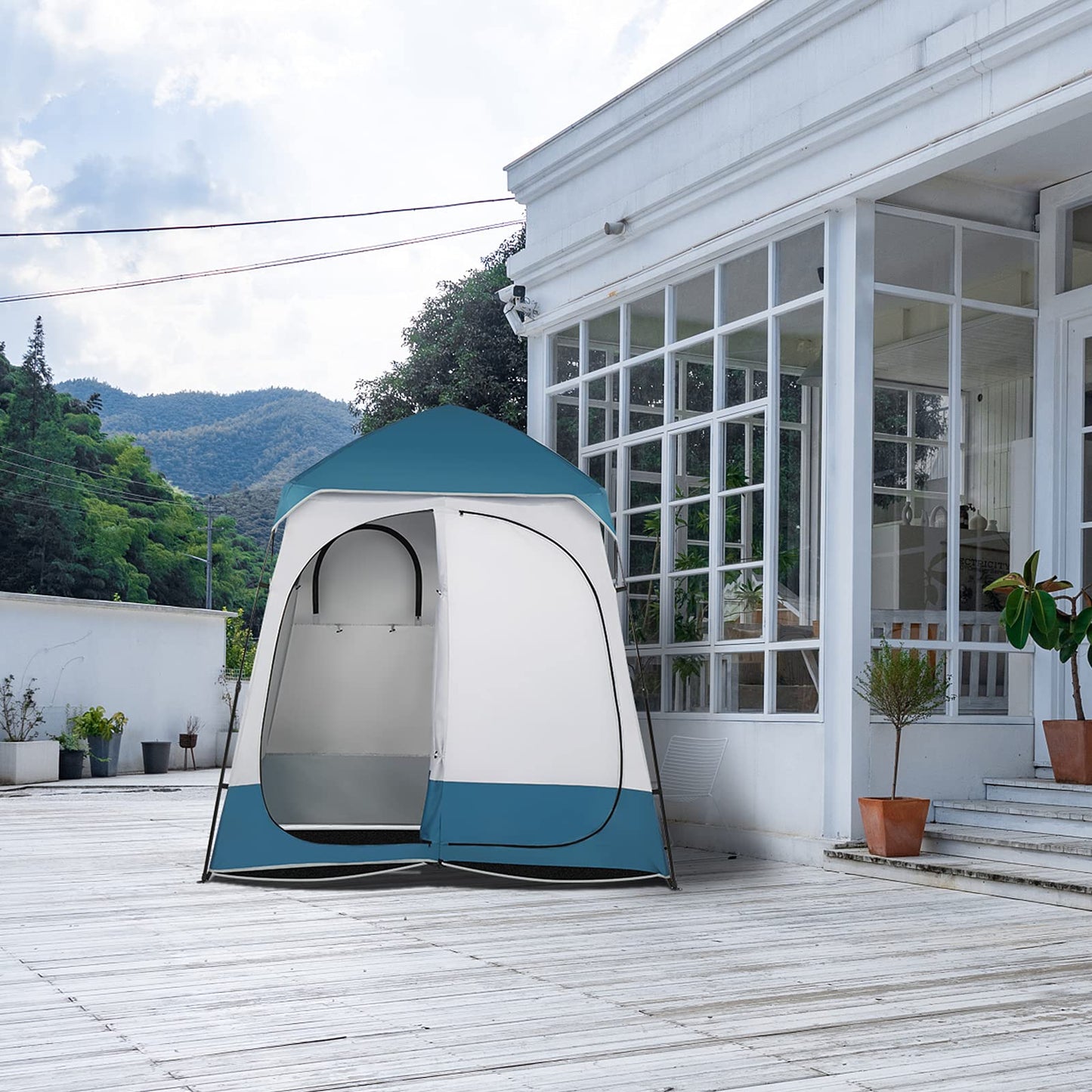 VINGLI 2 Room Shower Tent, 7.5 FT Instant Pop Up Shelter with Carrying Bag, Privacy Changing Room Tent,Perfect for Portable Toilet, Camping, Dressing, Outdoor Indoor, Easy Set Up (Blue)